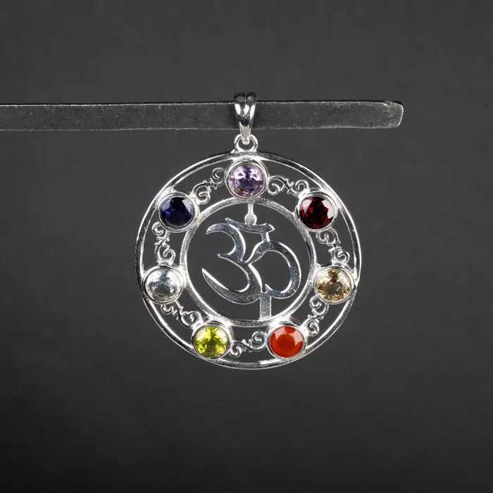 Aum Om Chakra Pendant 925 Silver InnerVision Crystals Necklaces