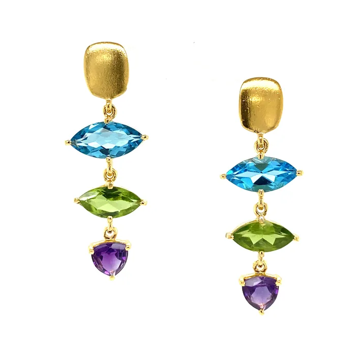 Blue Topaz East West Marquise Earrings Gold Q Evon Earrings