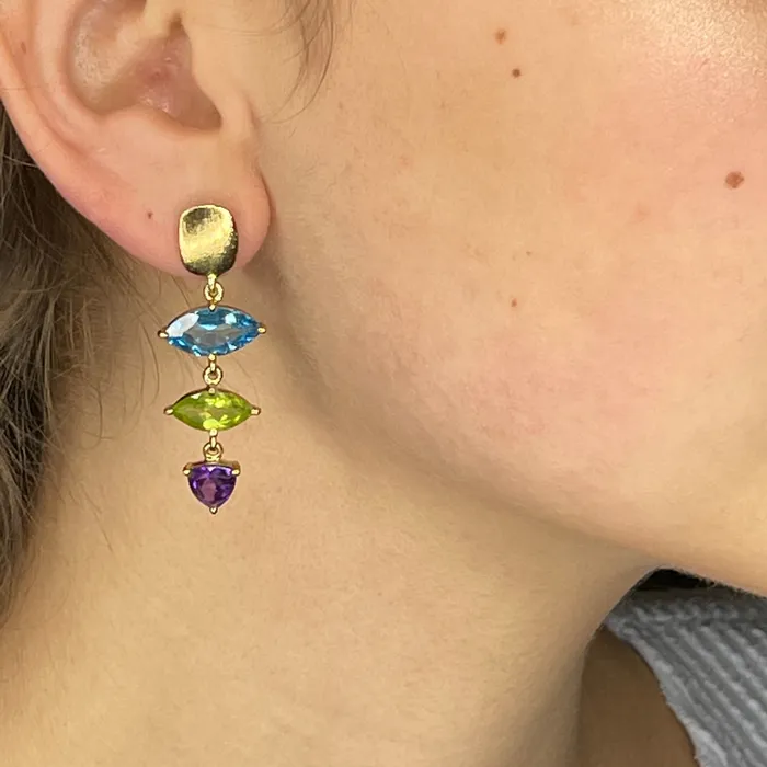 Blue Topaz East West Marquise Earrings Gold Q Evon Earrings