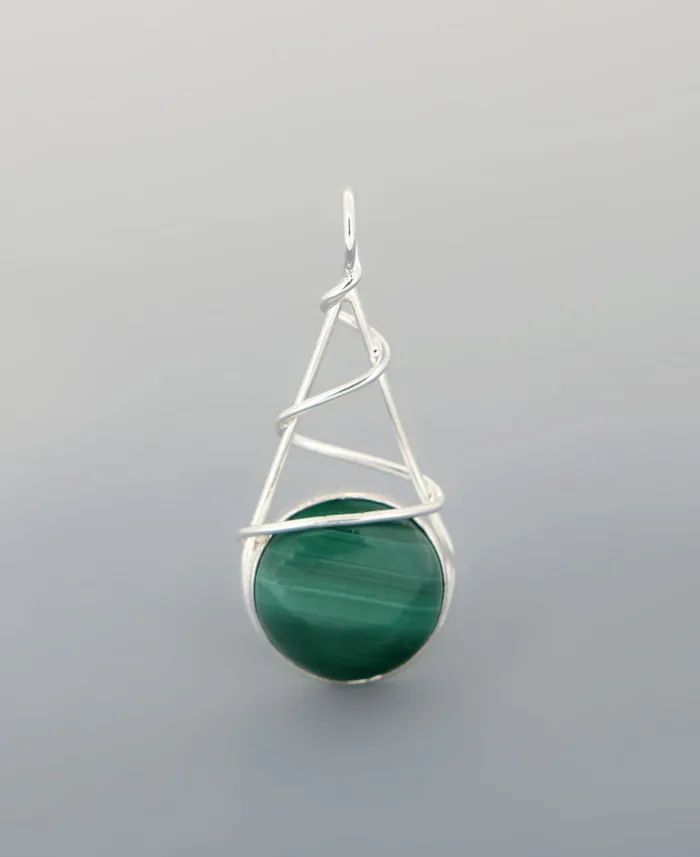 Buddha Groove Necklaces Malachite Gemstone Wire Wrap Pendant Sterling Silver