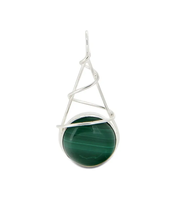 Buddha Groove Necklaces Malachite Gemstone Wire Wrap Pendant Sterling Silver