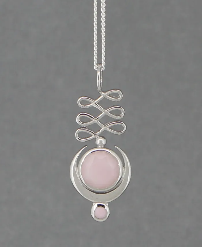 Buddha Groove Necklaces Pink Opal Sterling Silver Unalome Moon Pendant