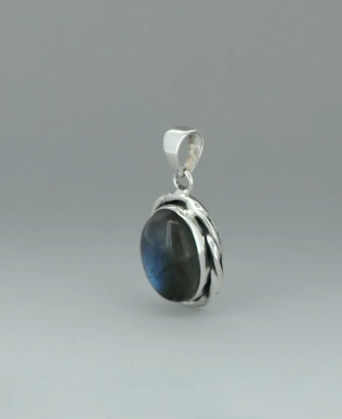 Buddha Groove Necklaces Premium Labradorite Oval Pendant with RopeStyle Silver Frame