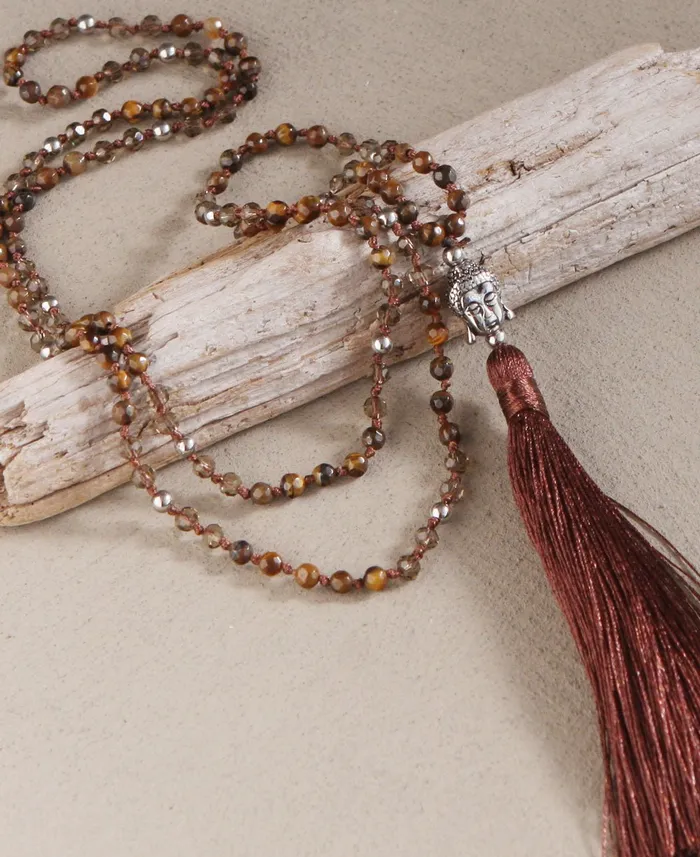 Buddha Groove Necklaces Tiger Eye Buddha Tassel Necklace