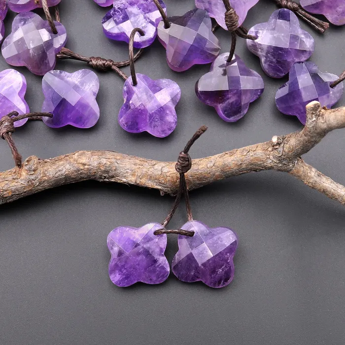 Carved Natural Purple Amethyst Four Leaf Clover Earring Pair Matched Gemstone Beads A1 Intrinsic Trading Earrings Carved Natural Purple Amethyst Four Leaf Clover Earring Pair Matched Gemstone Beads A1 Intrinsic Trading Earrings
