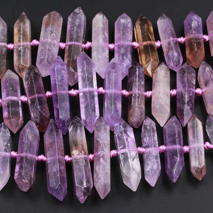 Double Terminated Ametrine Points Beads Center Drilled Genuine Natural Ametrine Focal Pendant Bead 16 Strand Intrinsic Trading Necklaces