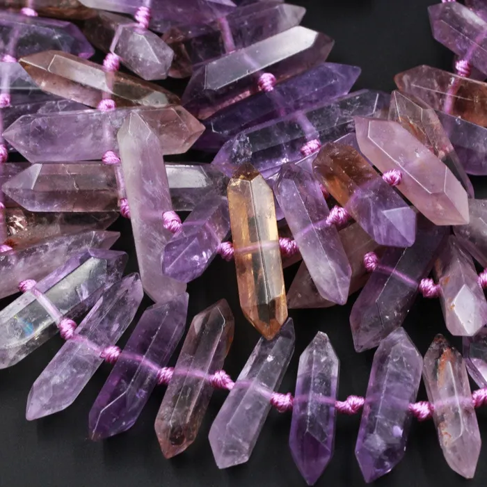 Double Terminated Ametrine Points Beads Center Drilled Genuine Natural Ametrine Focal Pendant Bead 16 Strand Intrinsic Trading Necklaces