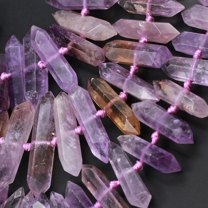 Double Terminated Ametrine Points Beads Center Drilled Genuine Natural Ametrine Focal Pendant Bead 16 Strand Intrinsic Trading Necklaces