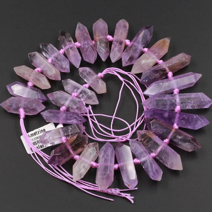 Double Terminated Ametrine Points Beads Center Drilled Genuine Natural Ametrine Focal Pendant Bead 16 Strand Intrinsic Trading Necklaces