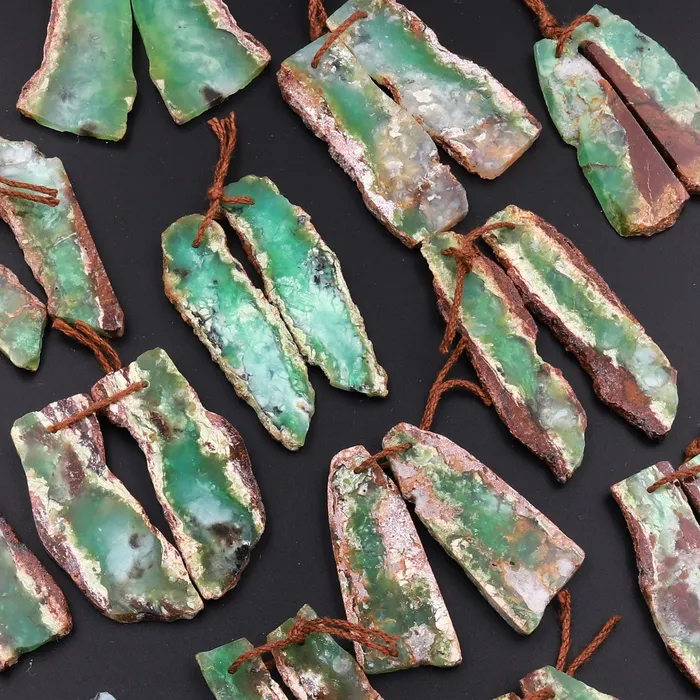 Drilled Natural Bicolor Green Brown Chrysoprase Earring Pair Freeform Matched Gemstone Beads Intrinsic Trading Earrings Drilled Natural Bicolor Green Brown Chrysoprase Earring Pair Freeform Matched Gemstone Beads Intrinsic Trading Earrings