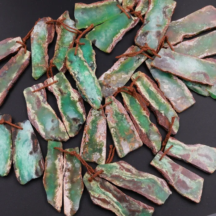 Drilled Natural Bicolor Green Brown Chrysoprase Earring Pair Freeform Matched Gemstone Beads Intrinsic Trading Earrings