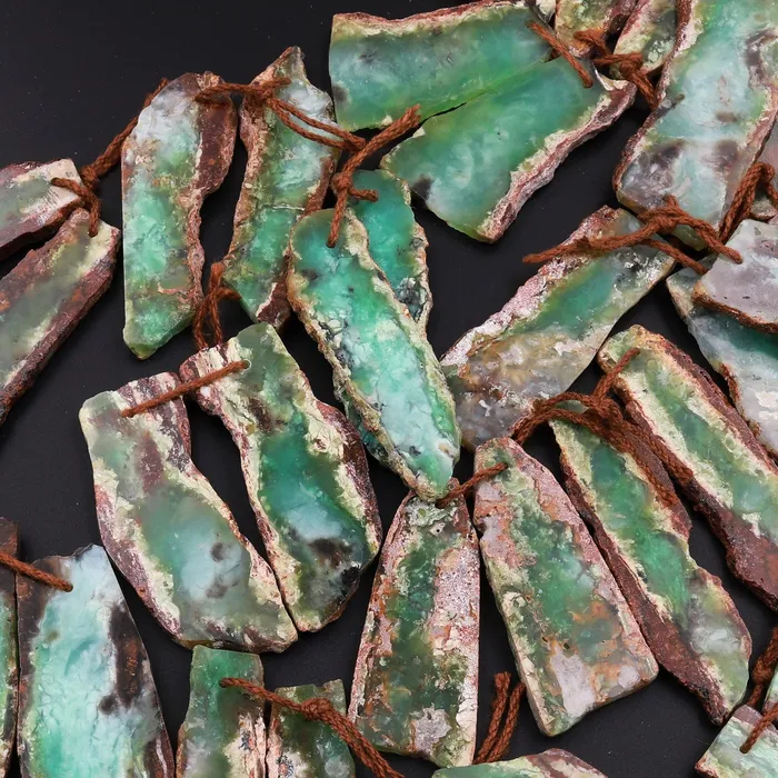 Drilled Natural Bicolor Green Brown Chrysoprase Earring Pair Freeform Matched Gemstone Beads Intrinsic Trading Earrings