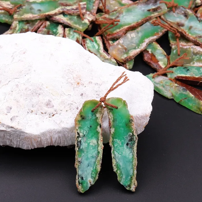 Drilled Natural Bicolor Green Brown Chrysoprase Earring Pair Freeform Matched Gemstone Beads Intrinsic Trading Earrings