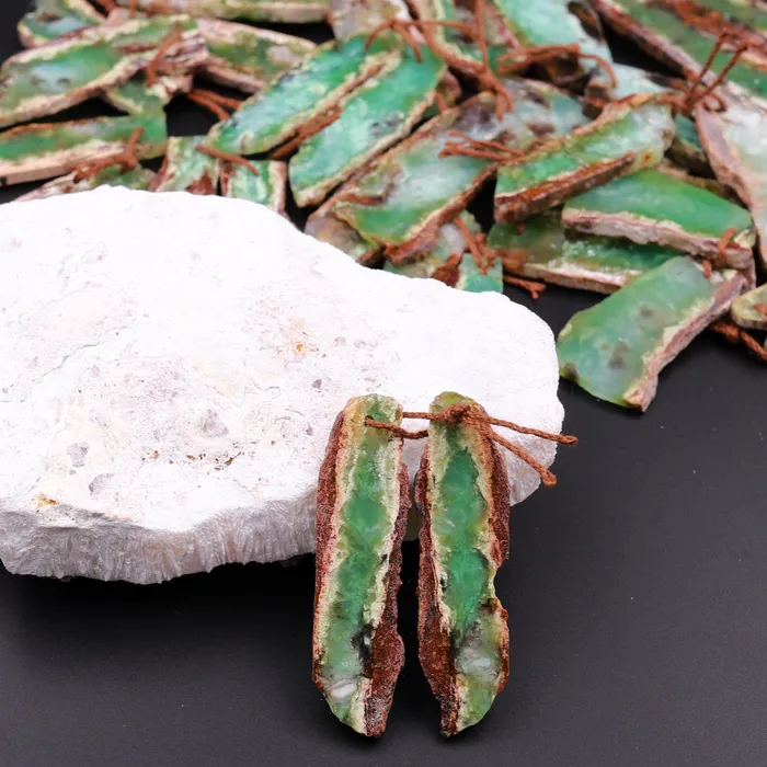 Drilled Natural Bicolor Green Brown Chrysoprase Earring Pair Freeform Matched Gemstone Beads Intrinsic Trading Earrings