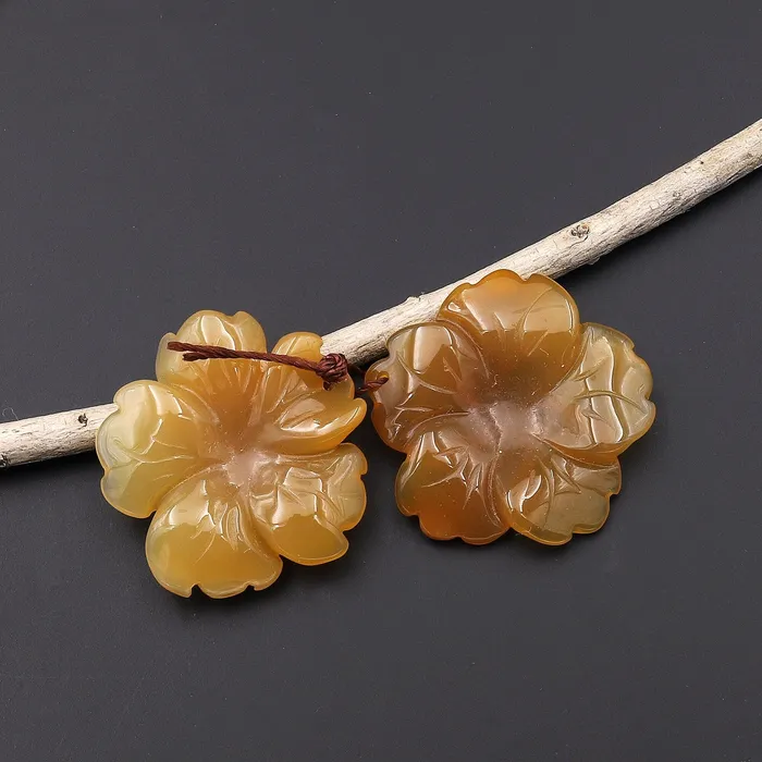 Earrings Intrinsic Trading Hand Carved Natural Brown Yellow Carnelian Flower Earring Pair Drilled Translucent Gemstone Matched Beads A5