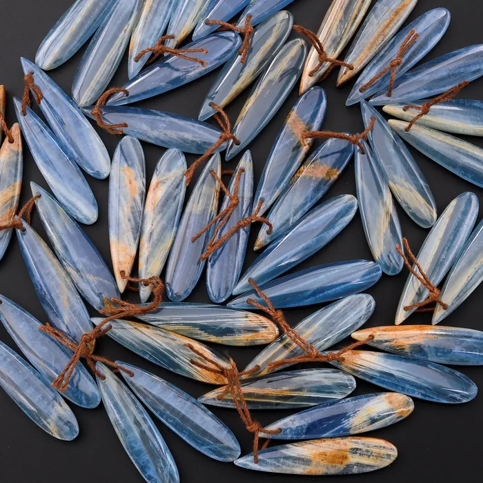 Earrings Intrinsic Trading Natural Argentina Lemurian Aquatine Blue Calcite Teardrop Earring Pairs Drilled Matched Earring Gemstone Beads Orange Yellow Calcite