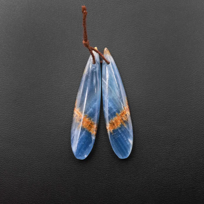 Earrings Intrinsic Trading Natural Argentina Lemurian Aquatine Blue Calcite Teardrop Earring Pairs Drilled Matched Earring Gemstone Beads Orange Yellow Calcite