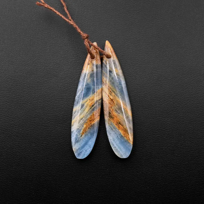 Earrings Intrinsic Trading Natural Argentina Lemurian Aquatine Blue Calcite Teardrop Earring Pairs Drilled Matched Earring Gemstone Beads Orange Yellow Calcite