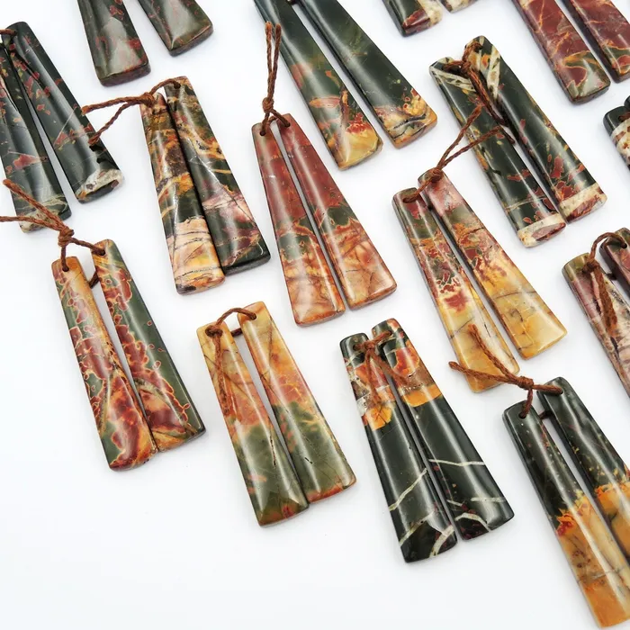 Earrings Intrinsic Trading Natural Red Creek Jasper Teardrop Earring Pair Cabochon Cab Drilled Long Trapezoid Matched Gemstone Bead Pair Aka Multicolor Picasso Jasper