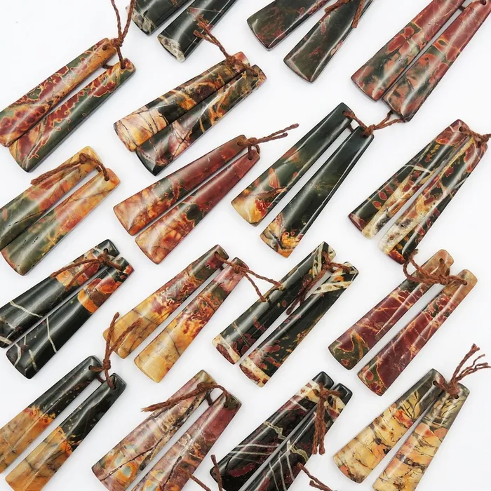 Earrings Intrinsic Trading Natural Red Creek Jasper Teardrop Earring Pair Cabochon Cab Drilled Long Trapezoid Matched Gemstone Bead Pair Aka Multicolor Picasso Jasper