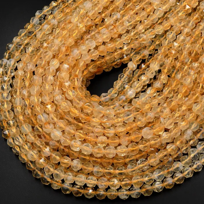 Earrings Natural Citrine Faceted 6mm Beads Geometric Double Hearted Star Cut Gemstone 155 Strand Intrinsic Trading