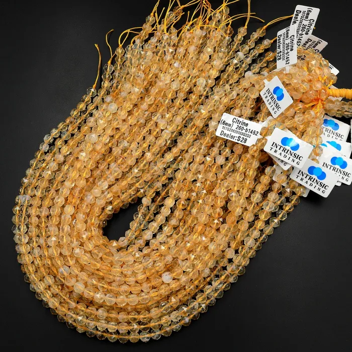 Earrings Natural Citrine Faceted 6mm Beads Geometric Double Hearted Star Cut Gemstone 155 Strand Intrinsic Trading