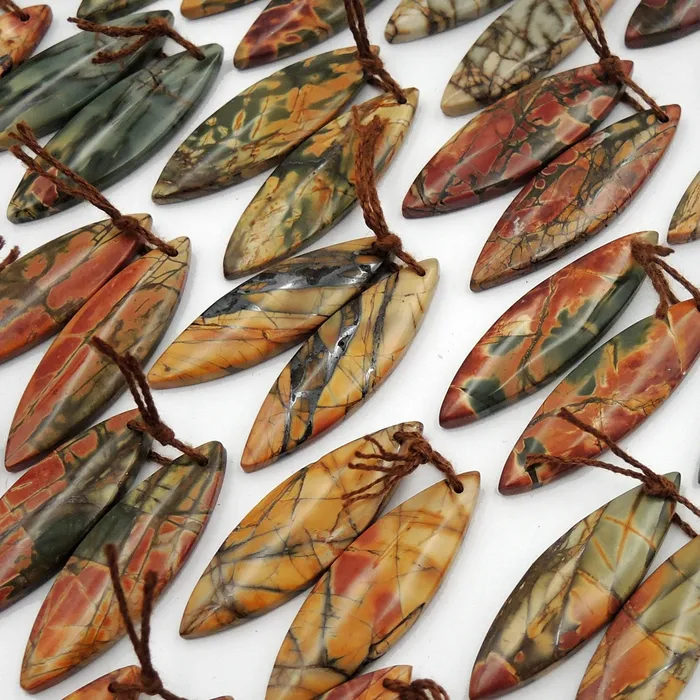 Earrings Natural Red Creek Jasper Earring Pair Cabochon Cab Drilled Long Marquise Matched Gemstone Bead Pair Aka Multicolor Picasso Jasper Intrinsic Trading