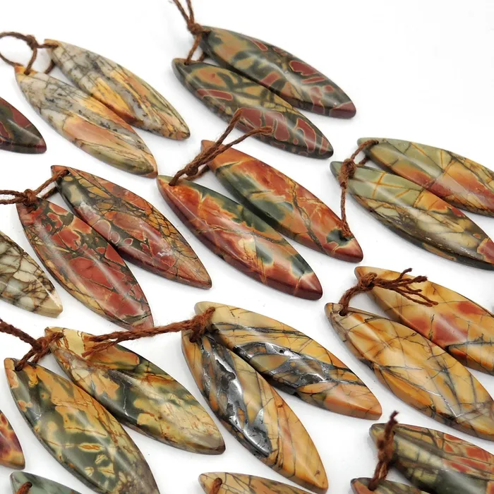 Earrings Natural Red Creek Jasper Earring Pair Cabochon Cab Drilled Long Marquise Matched Gemstone Bead Pair Aka Multicolor Picasso Jasper Intrinsic Trading