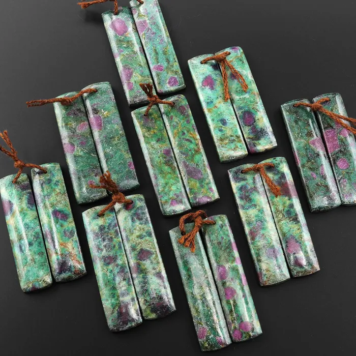 Earrings Natural Red Ruby Green Fuchsite Rectangle Earring Pair Matched Gemstone Beads Intrinsic Trading