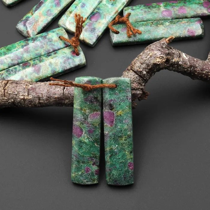 Earrings Natural Red Ruby Green Fuchsite Rectangle Earring Pair Matched Gemstone Beads Intrinsic Trading
