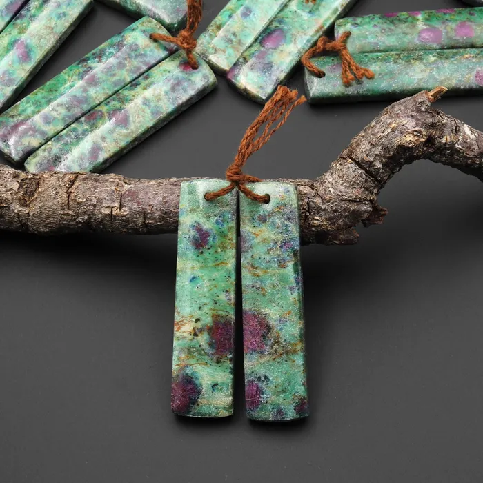 Earrings Natural Red Ruby Green Fuchsite Rectangle Earring Pair Matched Gemstone Beads Intrinsic Trading
