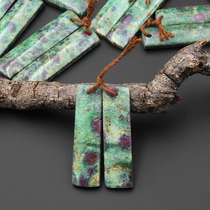 Earrings Natural Red Ruby Green Fuchsite Rectangle Earring Pair Matched Gemstone Beads Intrinsic Trading