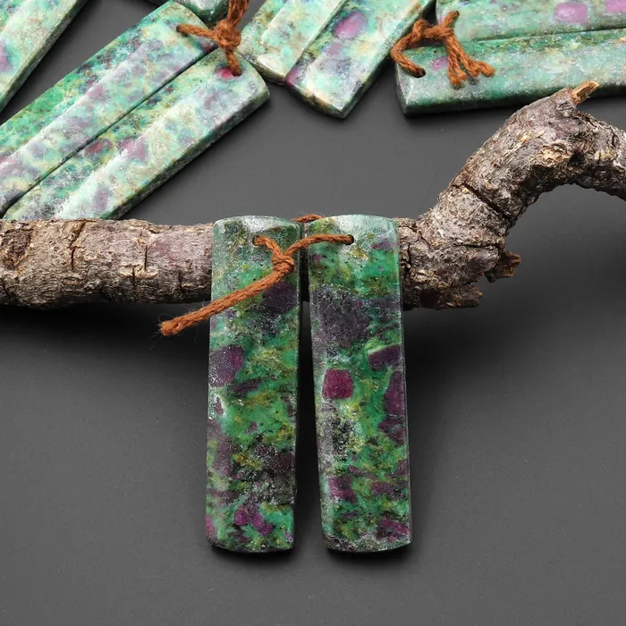 Earrings Natural Red Ruby Green Fuchsite Rectangle Earring Pair Matched Gemstone Beads Intrinsic Trading