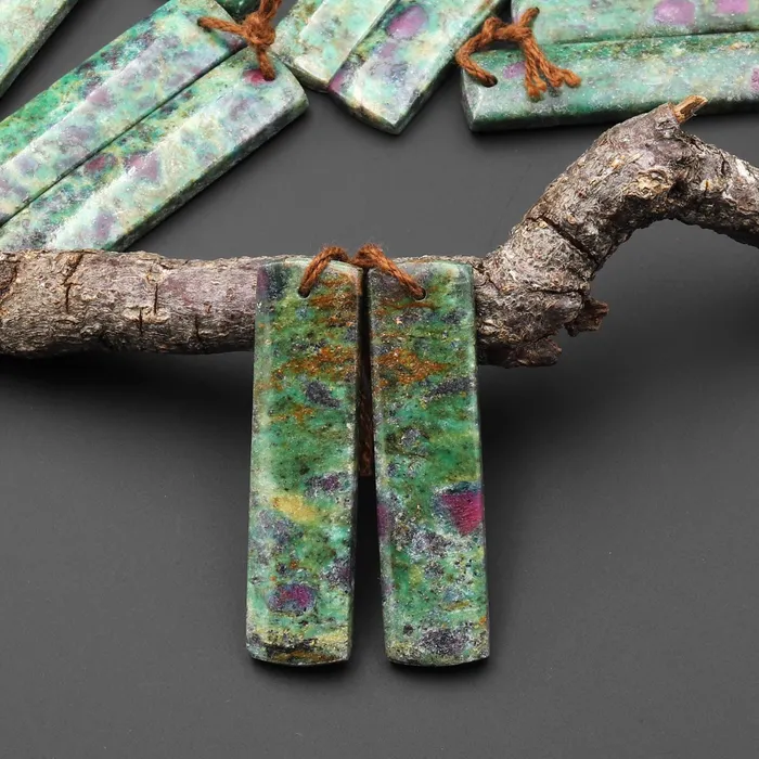 Earrings Natural Red Ruby Green Fuchsite Rectangle Earring Pair Matched Gemstone Beads Intrinsic Trading