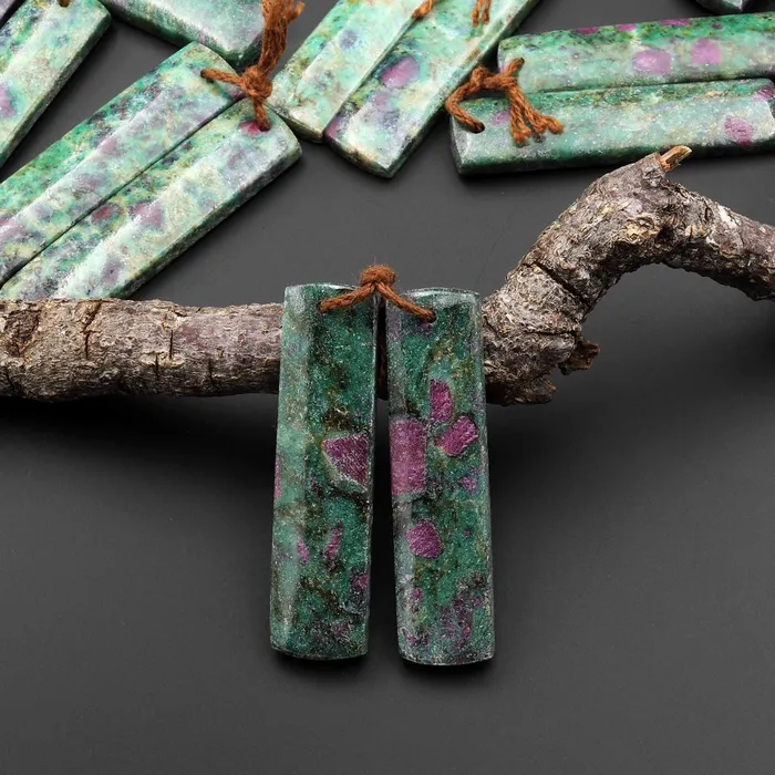 Earrings Natural Red Ruby Green Fuchsite Rectangle Earring Pair Matched Gemstone Beads Intrinsic Trading