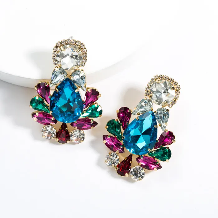 Earrings Refined by AnnaKaci Large Geometric Crystals Hanging Earring Stud