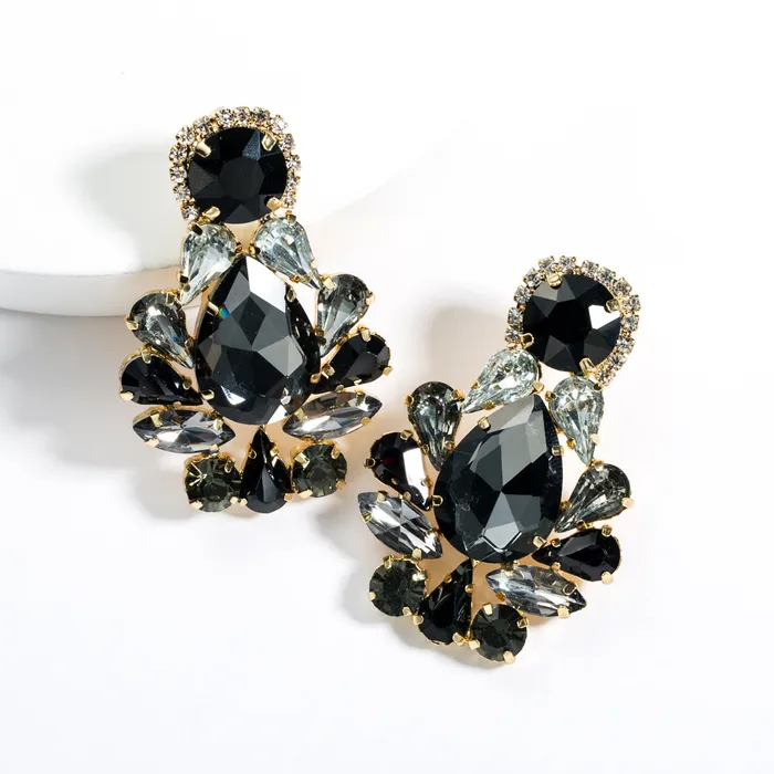 Earrings Refined by AnnaKaci Large Geometric Crystals Hanging Earring Stud