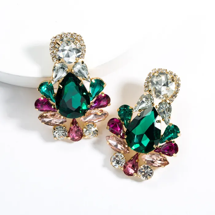 Earrings Refined by AnnaKaci Large Geometric Crystals Hanging Earring Stud
