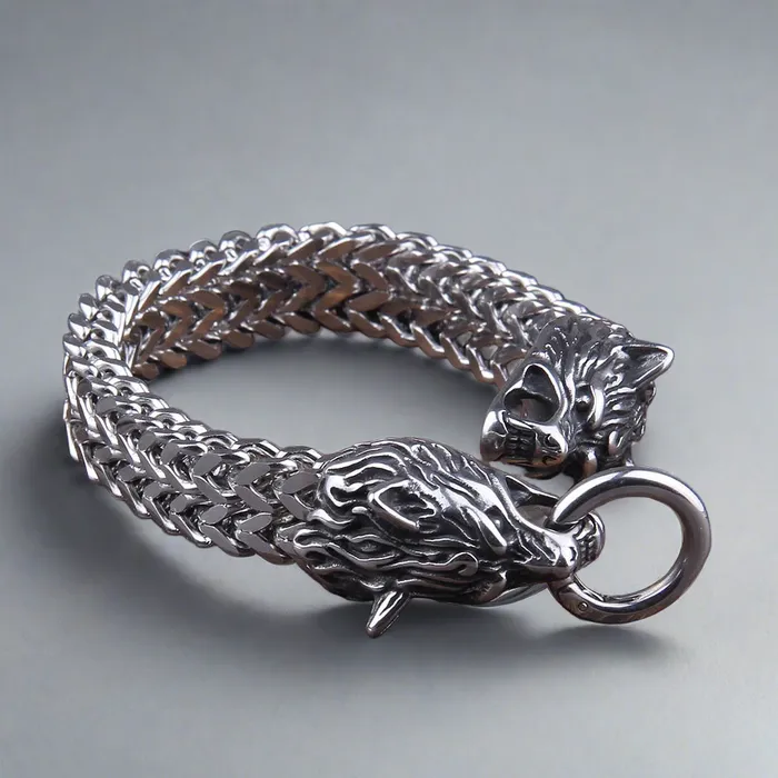 Fenrirs Bite Stainless Steel Wolf Head Chain Pendant Viking Trinkets Necklaces