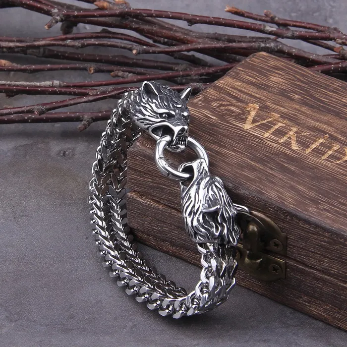 Fenrirs Bite Stainless Steel Wolf Head Chain Pendant Viking Trinkets Necklaces