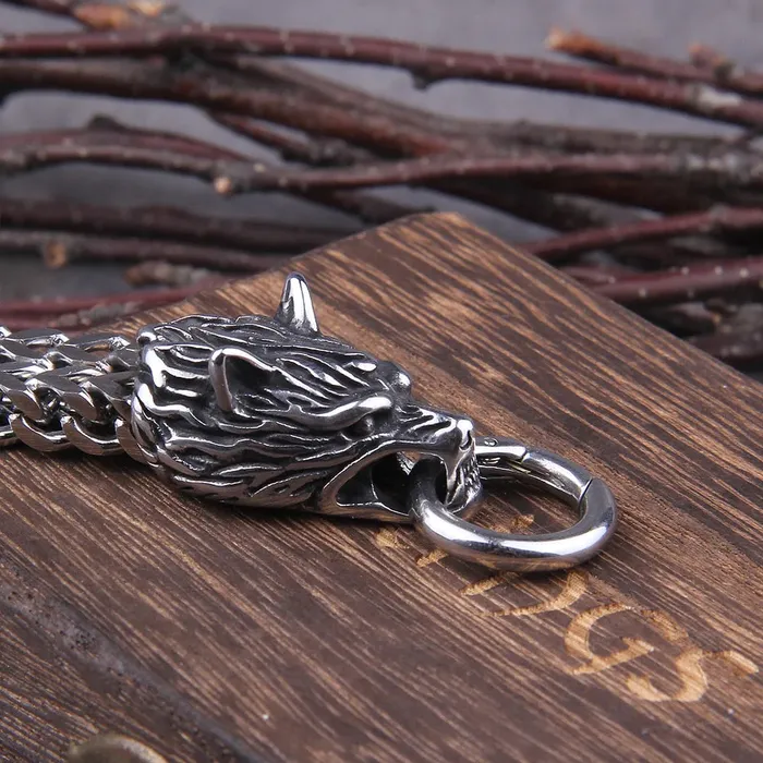 Fenrirs Bite Stainless Steel Wolf Head Chain Pendant Viking Trinkets Necklaces