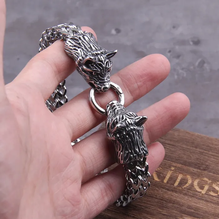 Fenrirs Bite Stainless Steel Wolf Head Chain Pendant Viking Trinkets Necklaces