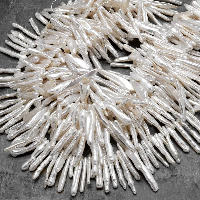 Intrinsic Trading AAA Long Slim Natural White Biwa Stick Pearl Freshwater Good For Earrings 155 Strand Earrings