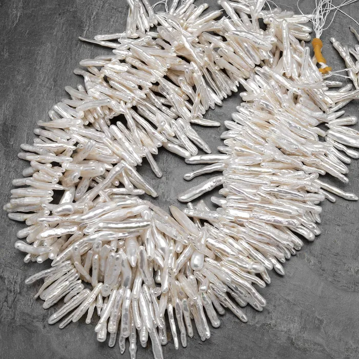 Intrinsic Trading AAA Long Slim Natural White Biwa Stick Pearl Freshwater Good For Earrings 155 Strand Earrings