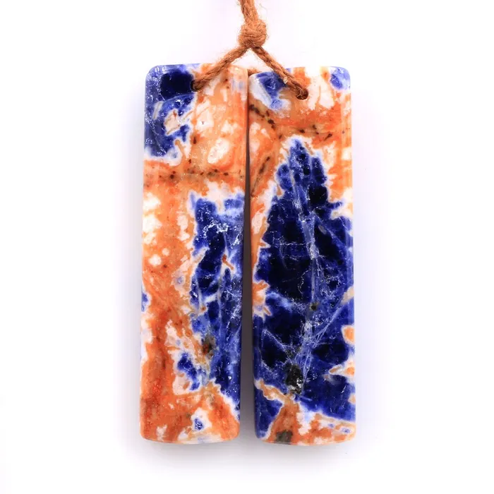 Intrinsic Trading Drilled Natural Orange Sodalite Rectangle Earring Pair Matched Gemstone Bead Pair Natural Vibrant Blue Orange Stone Earrings Intrinsic Trading Drilled Natural Orange Sodalite Rectangle Earring Pair Matched Gemstone Bead Pair Natural Vibrant Blue Orange Stone Earrings