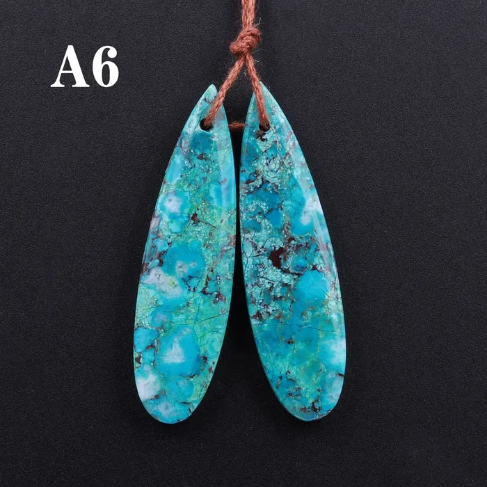 Intrinsic Trading Earrings Drilled Parrot Wing Chrysocolla Teardrop Earring Pair Matched Teardrop Cabochon Natural Blue Green Gemstone Stone Beads