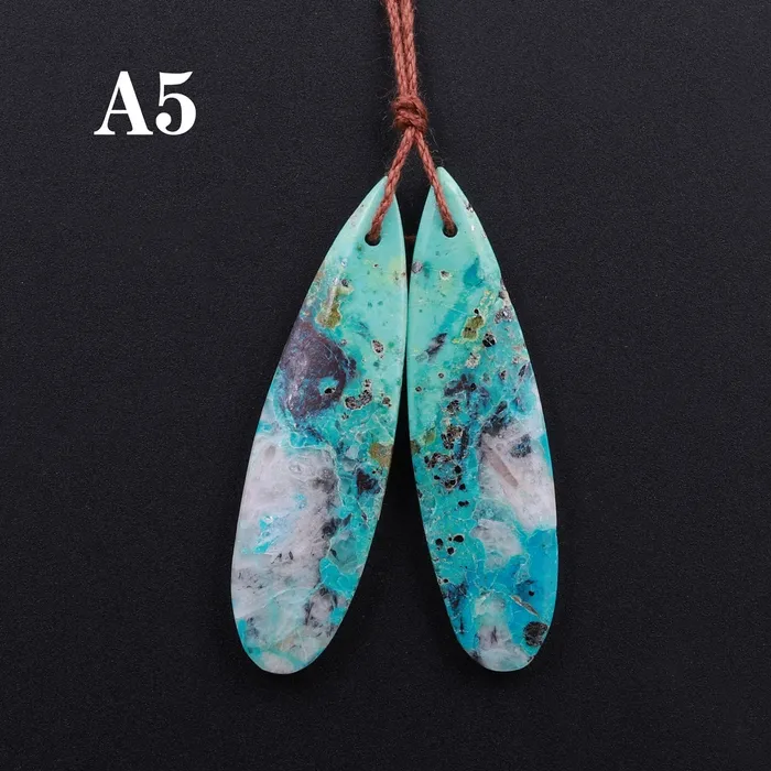 Intrinsic Trading Earrings Drilled Parrot Wing Chrysocolla Teardrop Earring Pair Matched Teardrop Cabochon Natural Blue Green Gemstone Stone Beads