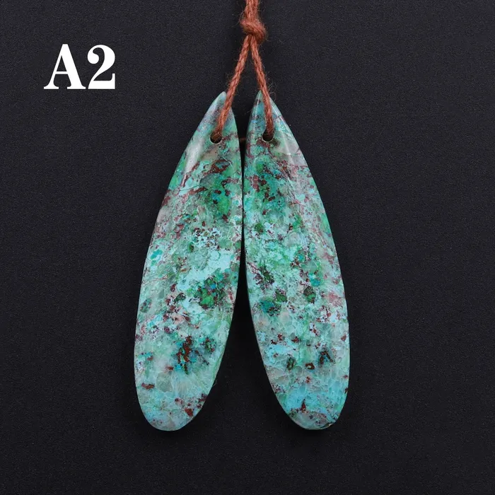 Intrinsic Trading Earrings Drilled Parrot Wing Chrysocolla Teardrop Earring Pair Matched Teardrop Cabochon Natural Blue Green Gemstone Stone Beads