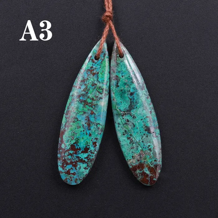 Intrinsic Trading Earrings Drilled Parrot Wing Chrysocolla Teardrop Earring Pair Matched Teardrop Cabochon Natural Blue Green Gemstone Stone Beads