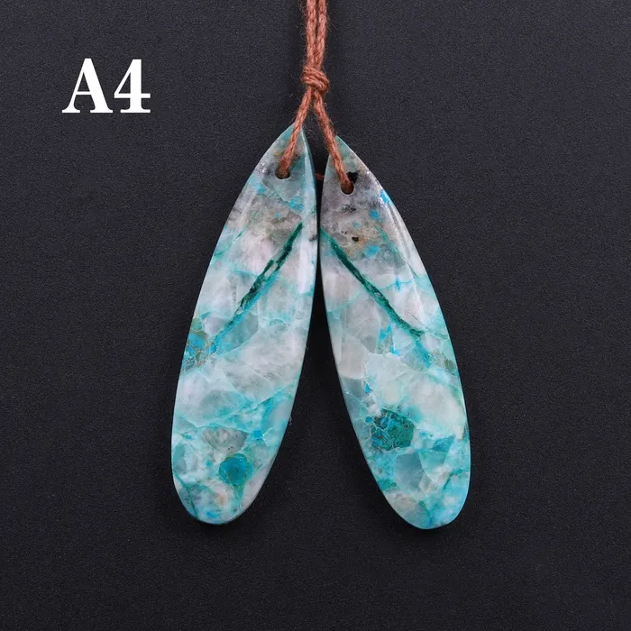 Intrinsic Trading Earrings Drilled Parrot Wing Chrysocolla Teardrop Earring Pair Matched Teardrop Cabochon Natural Blue Green Gemstone Stone Beads